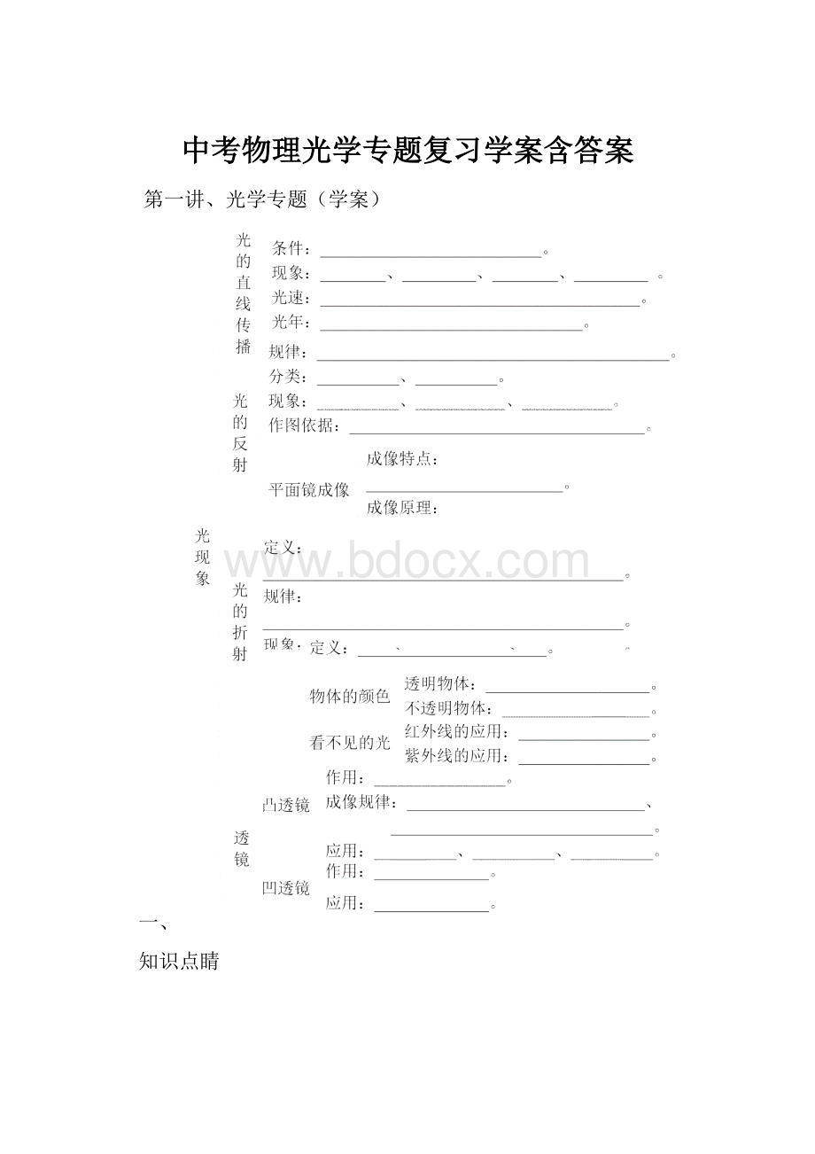 中考物理光学专题复习学案含答案.docx_第1页