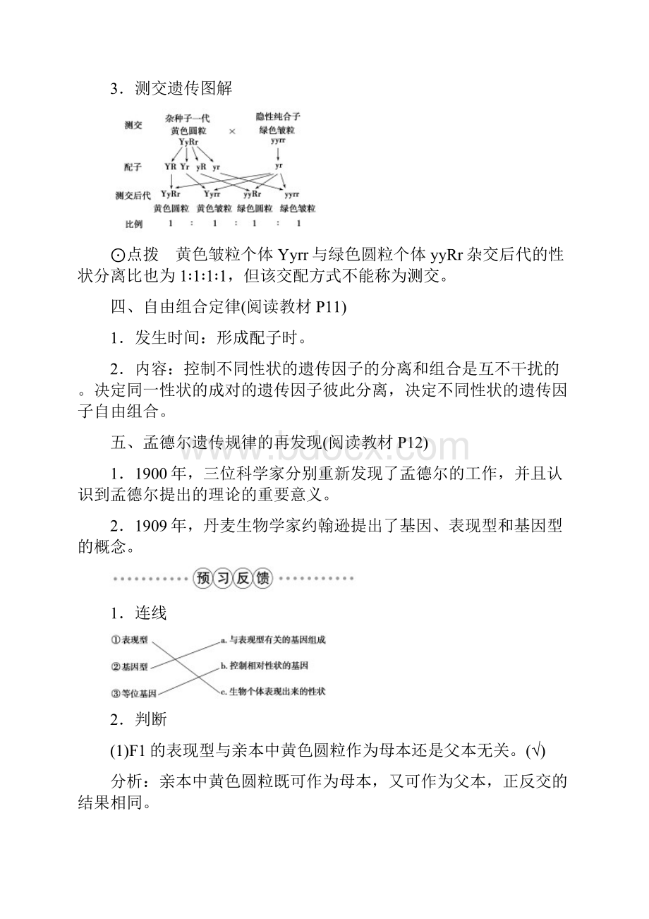 优化方案高中生物 第一章 遗传因子的发现 第2节 孟德尔的豌豆杂交实验二第1课时自由组合定律.docx_第3页