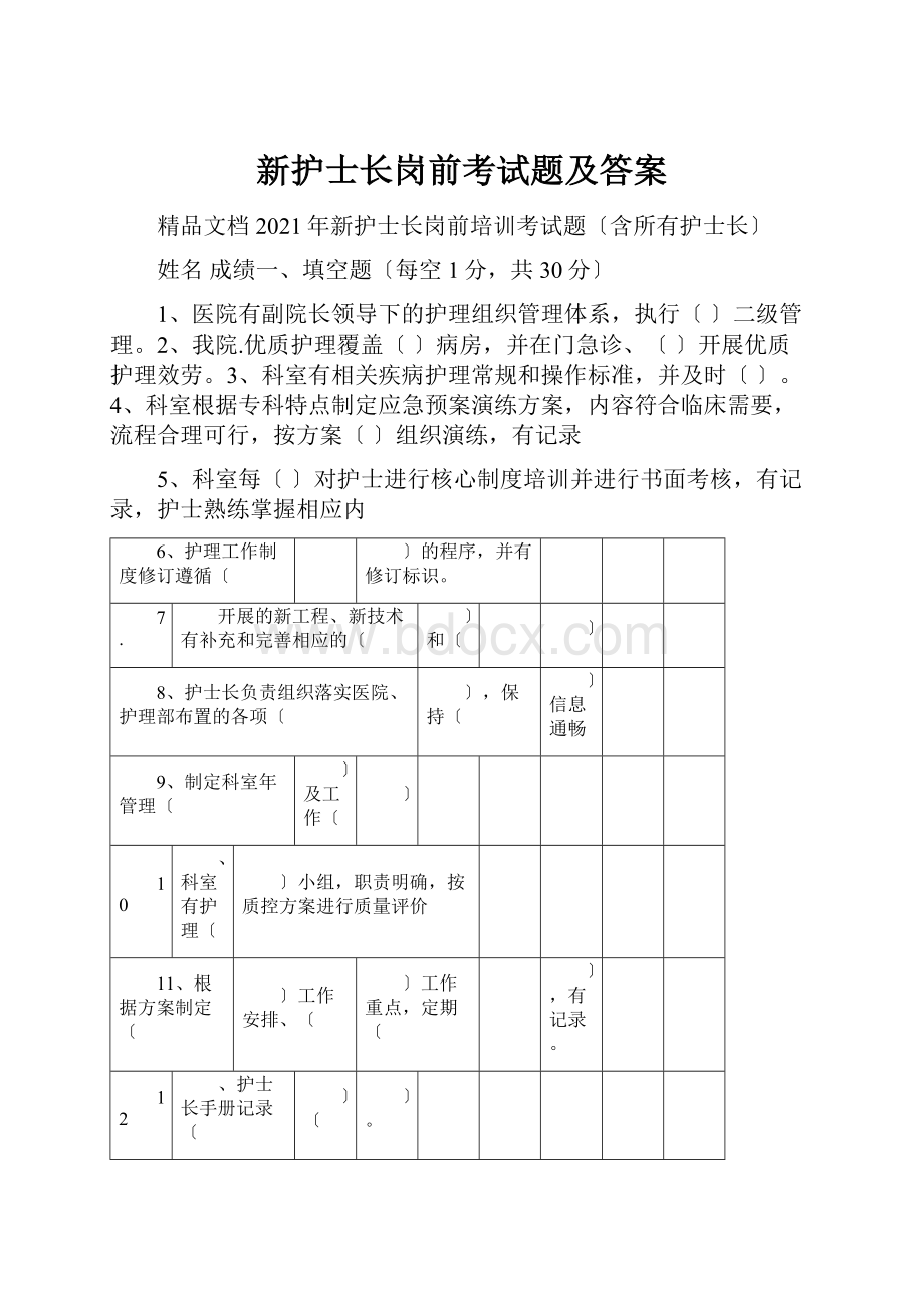 新护士长岗前考试题及答案.docx_第1页