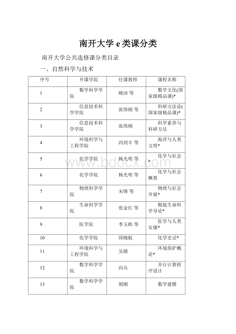 南开大学e类课分类.docx