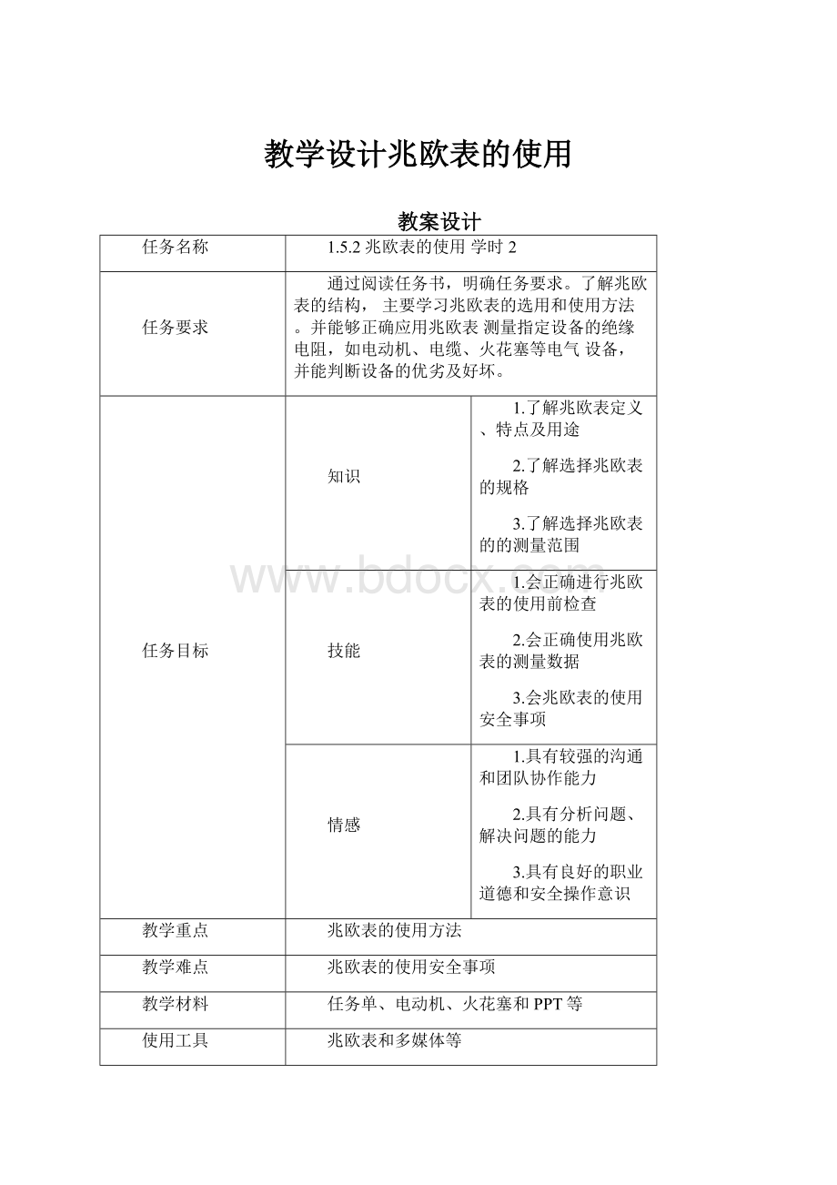 教学设计兆欧表的使用.docx_第1页