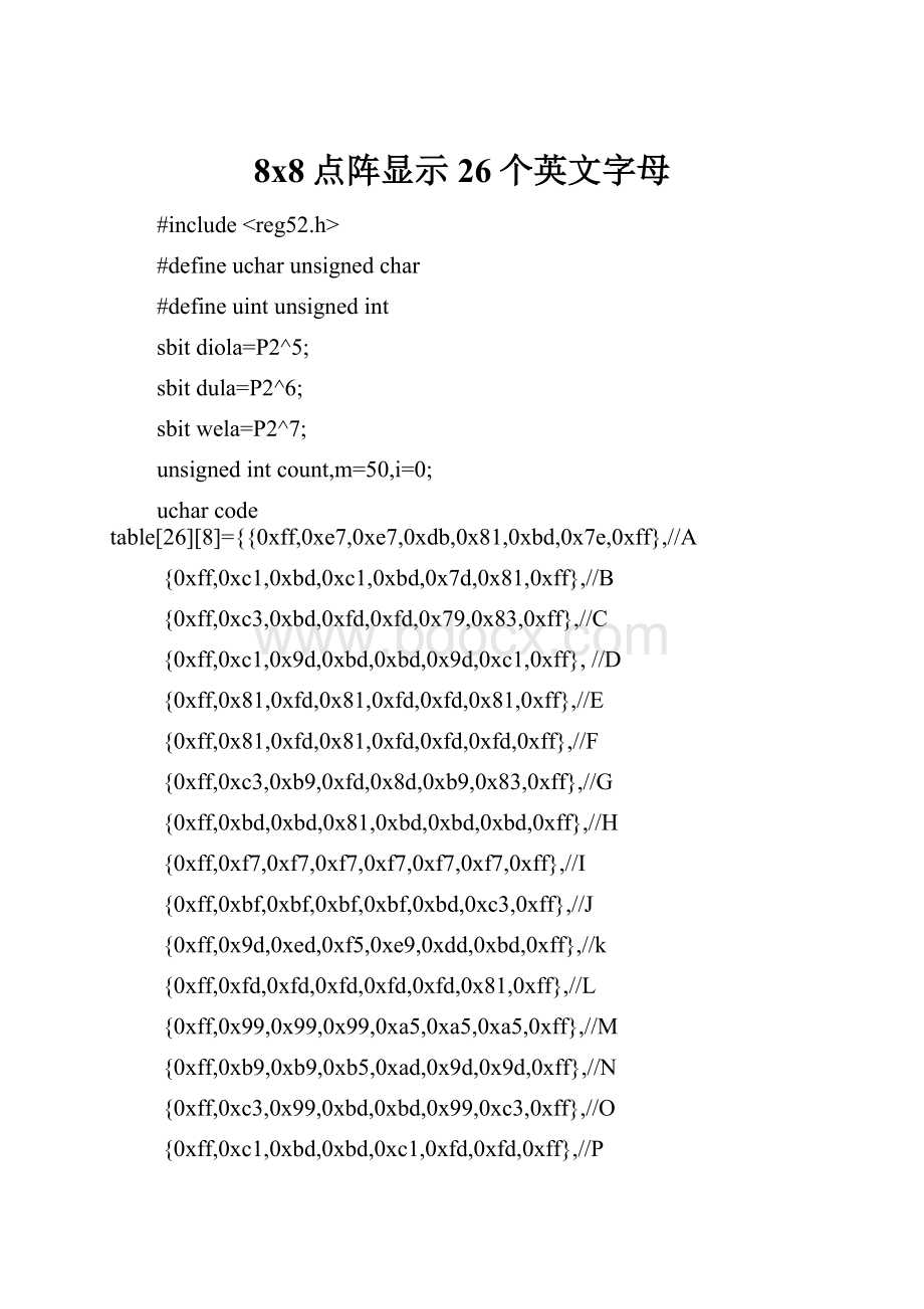 8x8点阵显示26个英文字母.docx