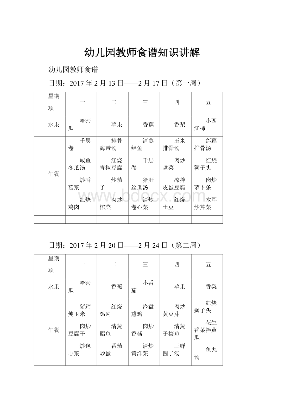 幼儿园教师食谱知识讲解.docx