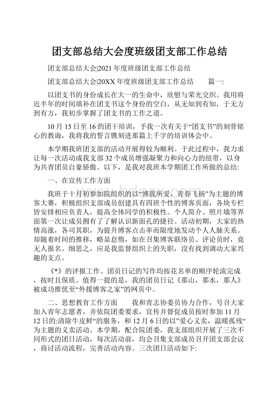 团支部总结大会度班级团支部工作总结.docx