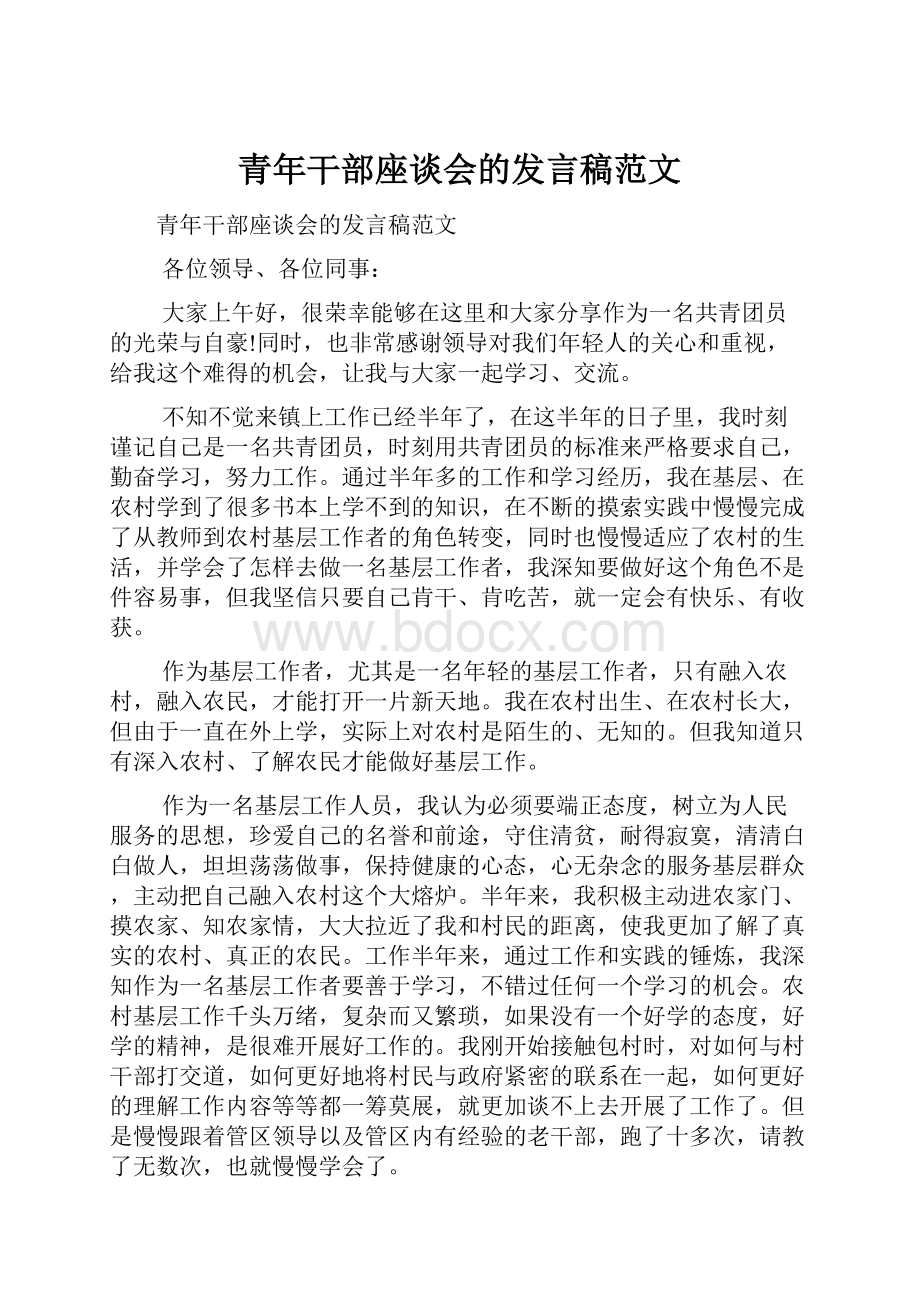 青年干部座谈会的发言稿范文.docx