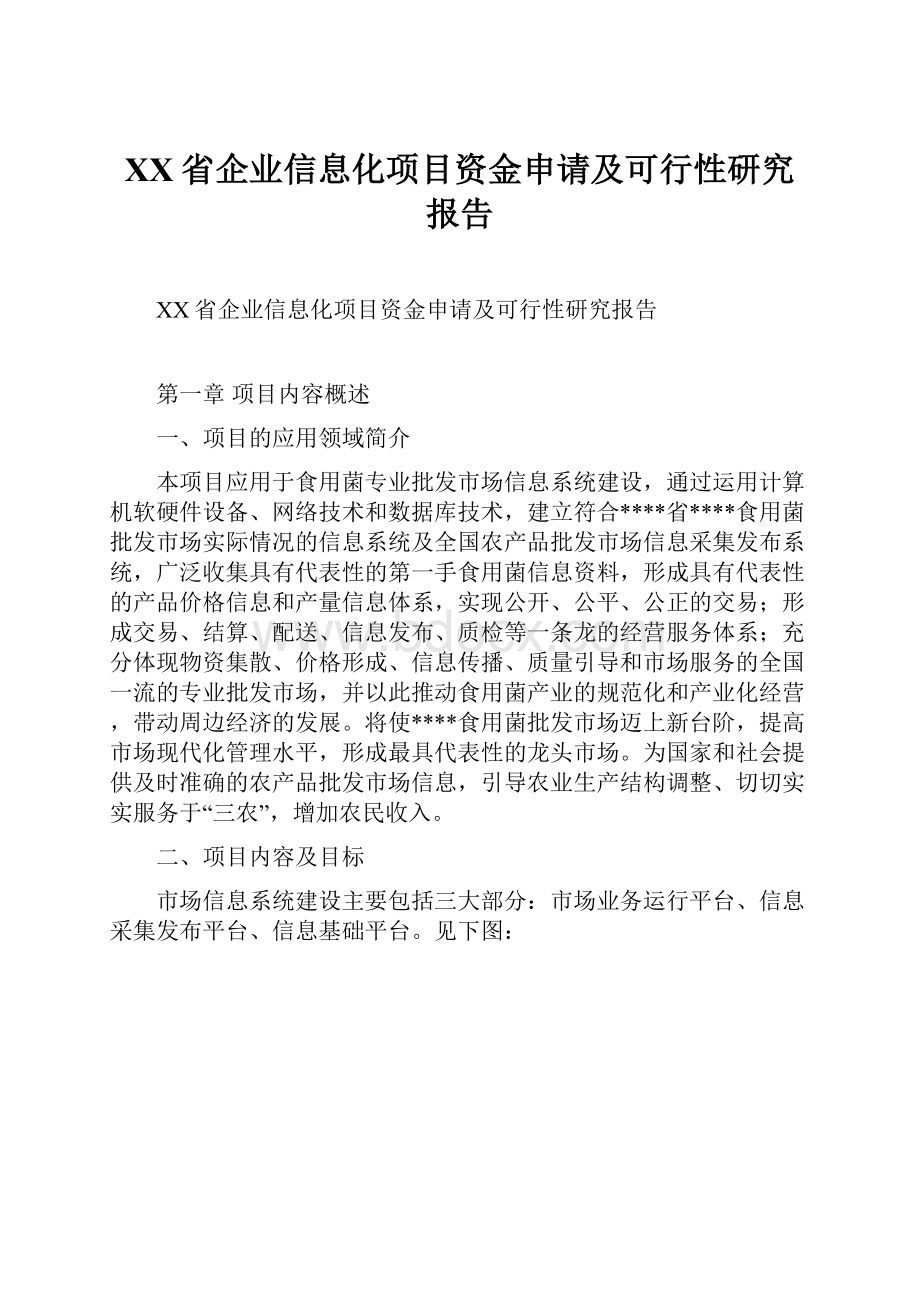 XX省企业信息化项目资金申请及可行性研究报告.docx