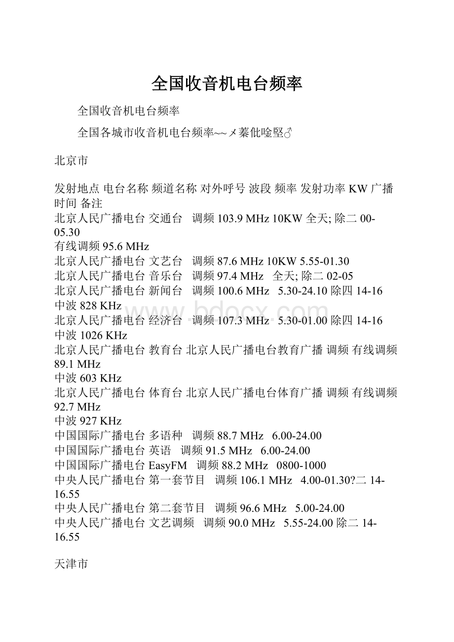 全国收音机电台频率.docx_第1页