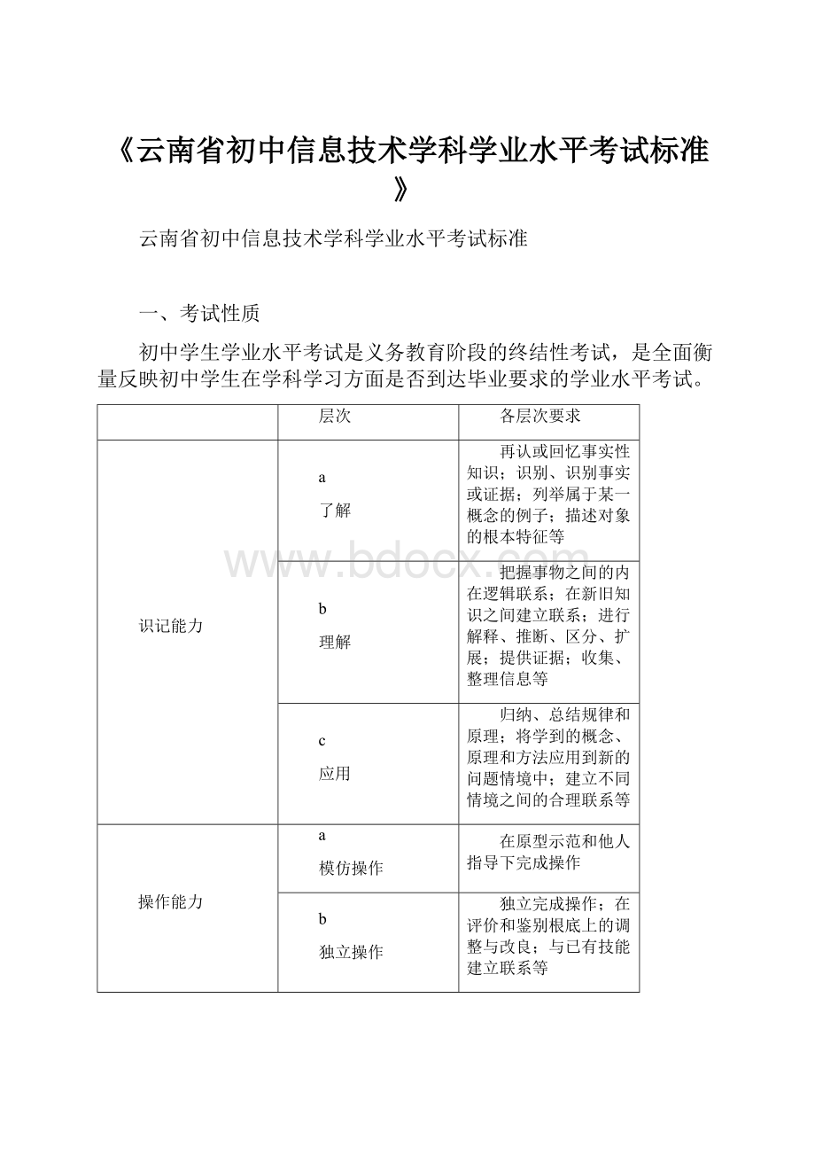 《云南省初中信息技术学科学业水平考试标准》.docx