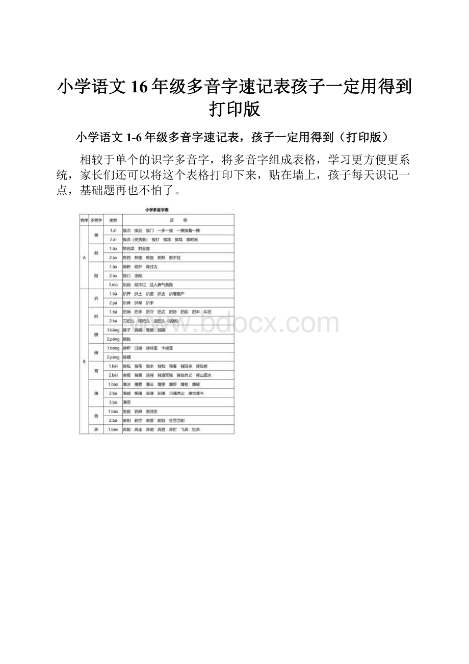 小学语文16年级多音字速记表孩子一定用得到打印版.docx_第1页