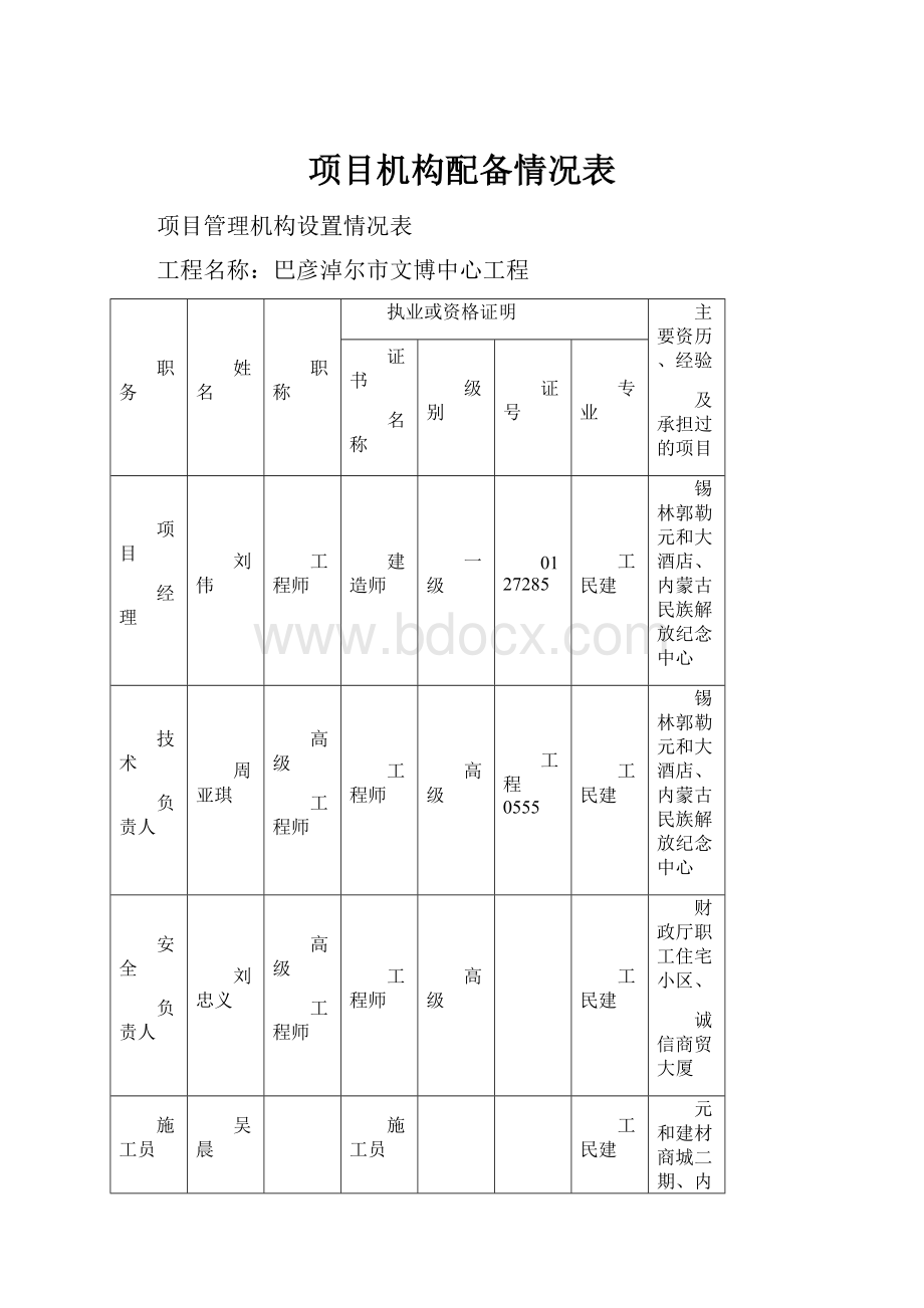 项目机构配备情况表.docx