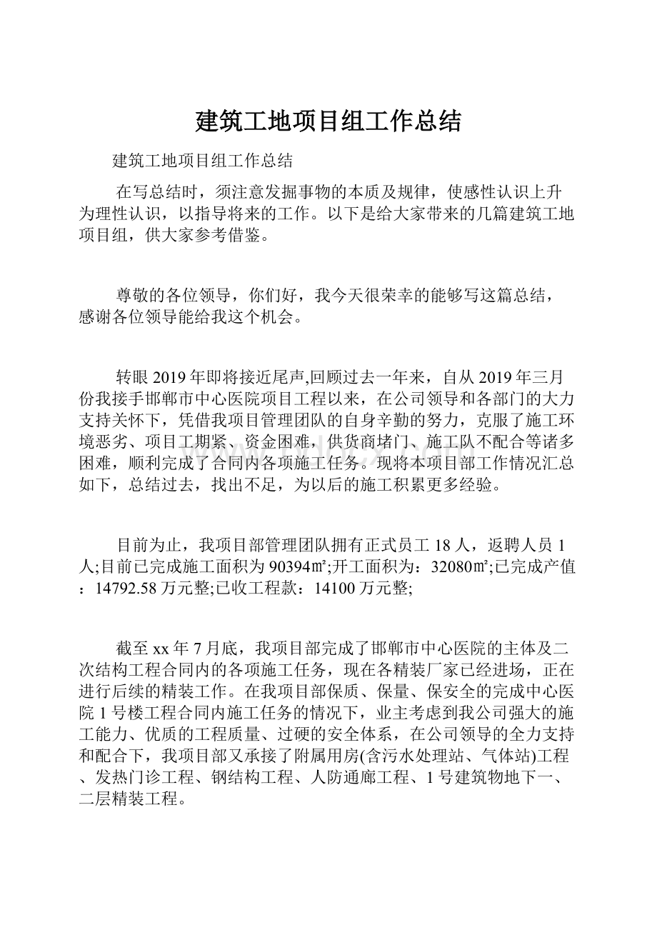 建筑工地项目组工作总结.docx