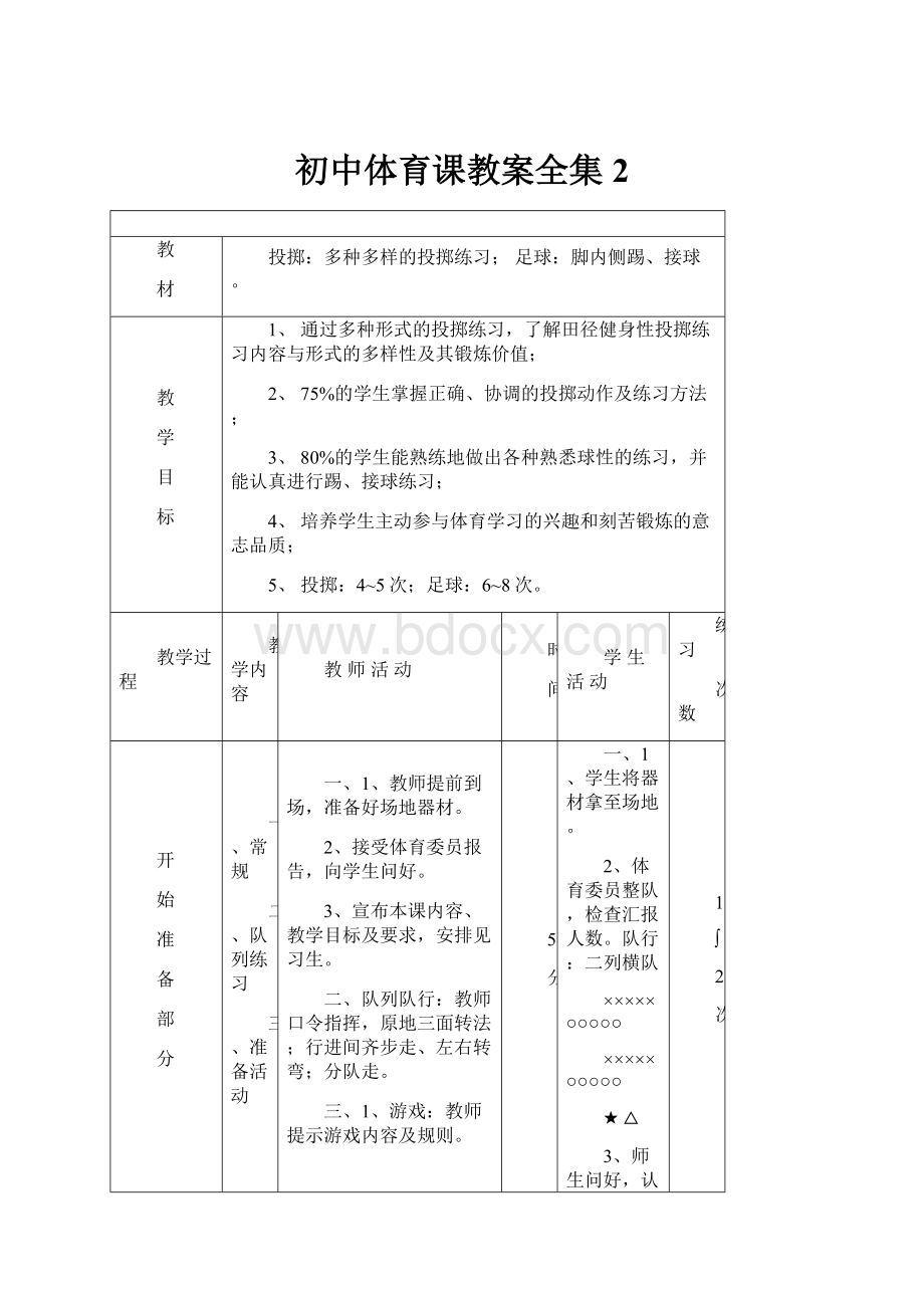 初中体育课教案全集2.docx