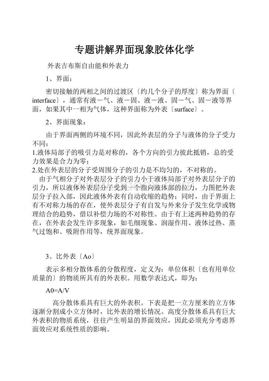 专题讲解界面现象胶体化学.docx_第1页