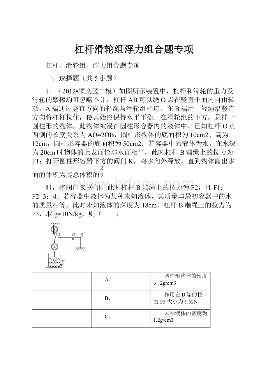 杠杆滑轮组浮力组合题专项.docx