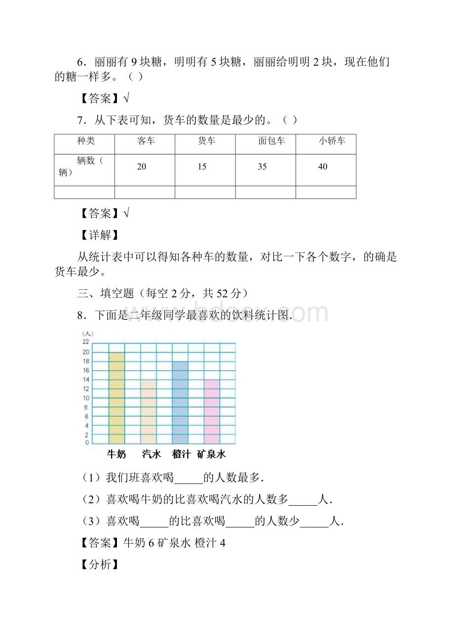 人教版数学二年级下册第一单元《数据搜集整理》单元测试提升卷解析卷.docx_第3页