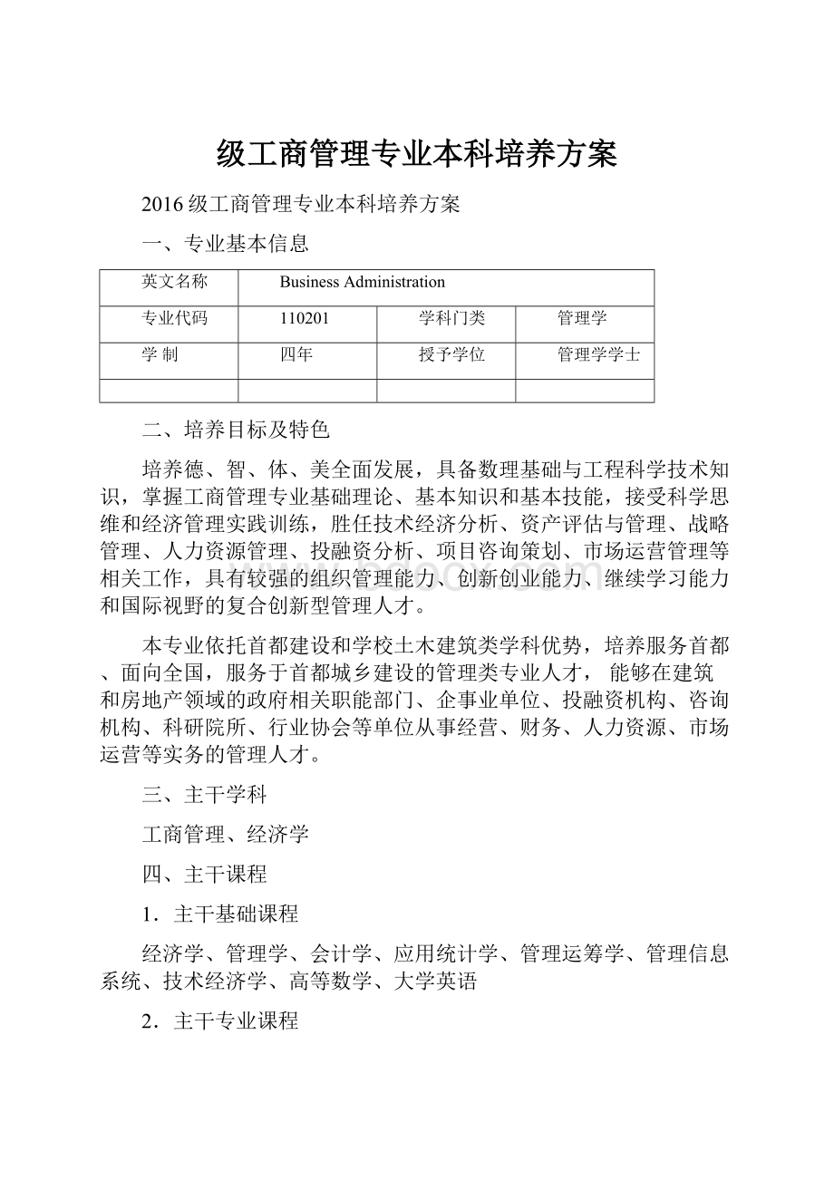 级工商管理专业本科培养方案.docx