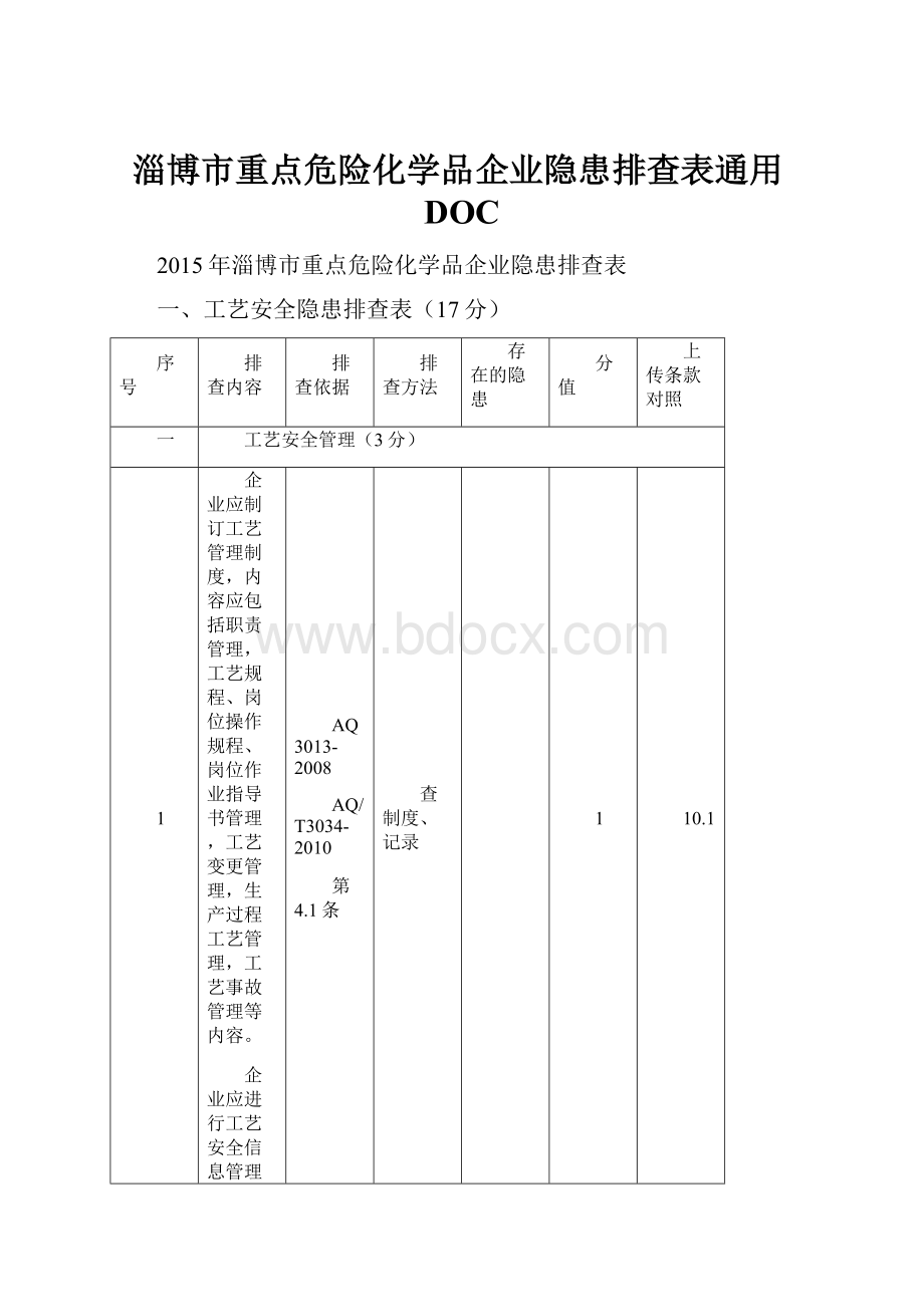 淄博市重点危险化学品企业隐患排查表通用DOC.docx