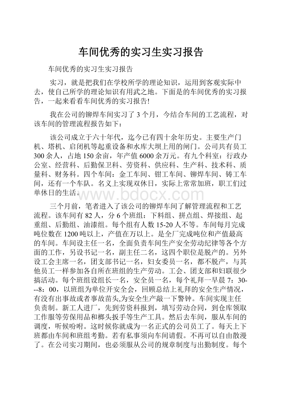 车间优秀的实习生实习报告.docx