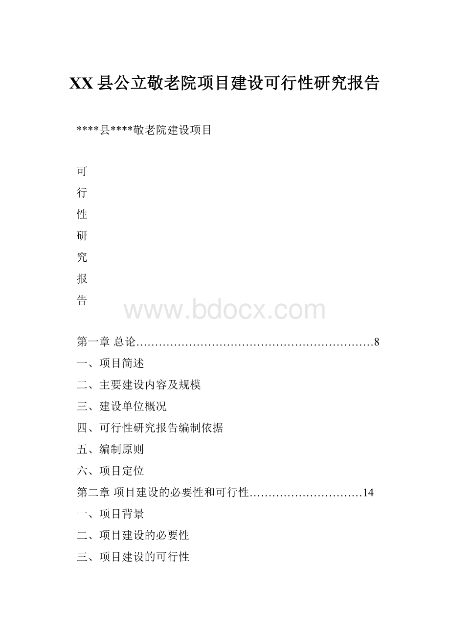 XX县公立敬老院项目建设可行性研究报告.docx_第1页