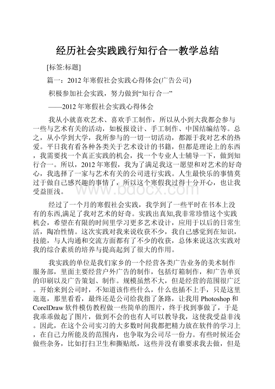 经历社会实践践行知行合一教学总结.docx