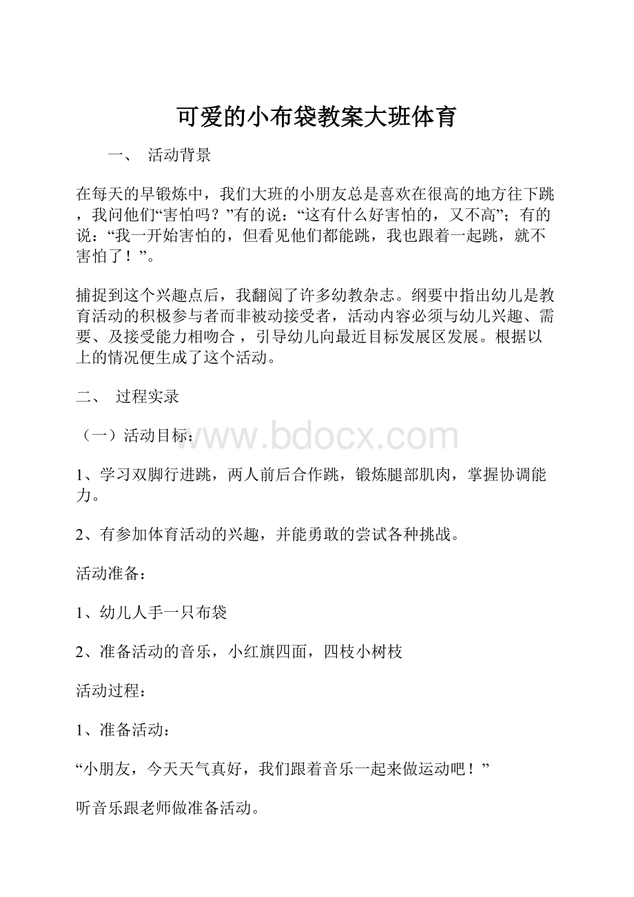 可爱的小布袋教案大班体育.docx