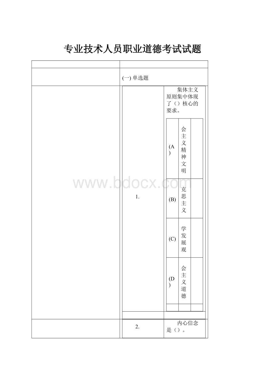 专业技术人员职业道德考试试题.docx_第1页