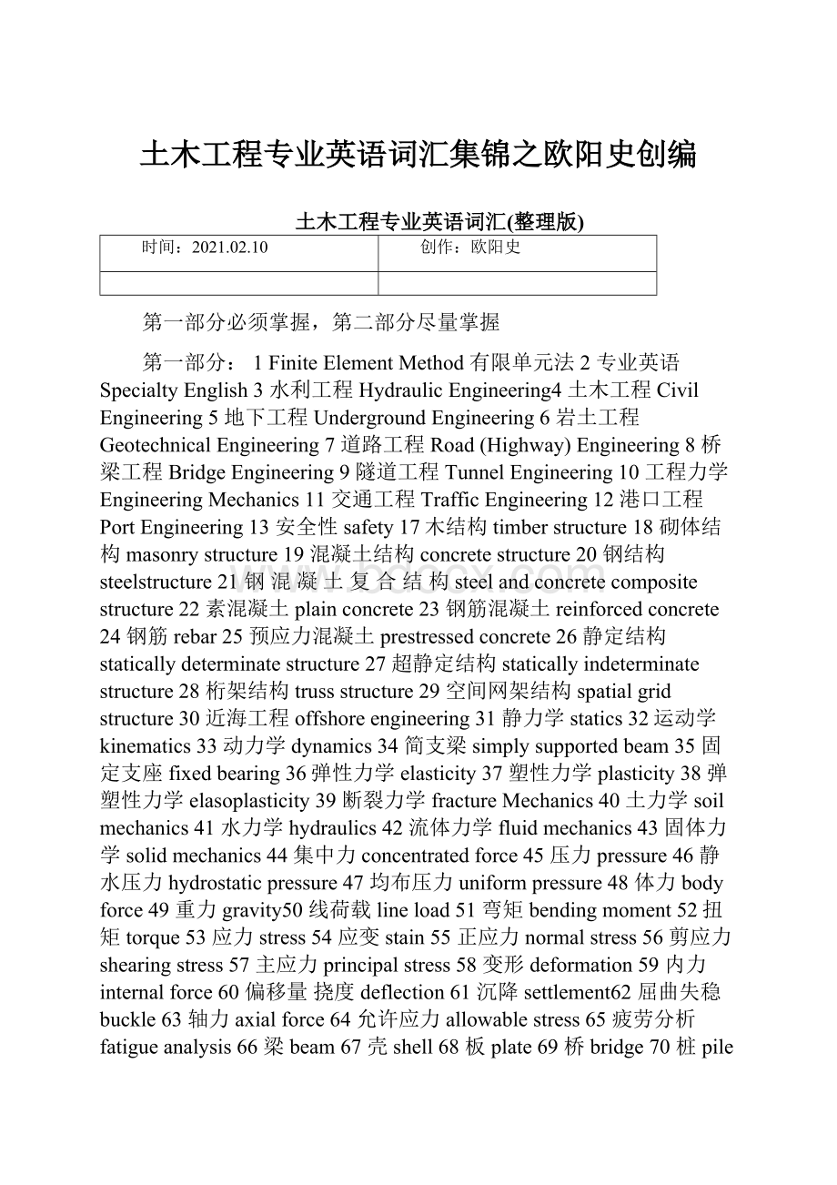 土木工程专业英语词汇集锦之欧阳史创编.docx