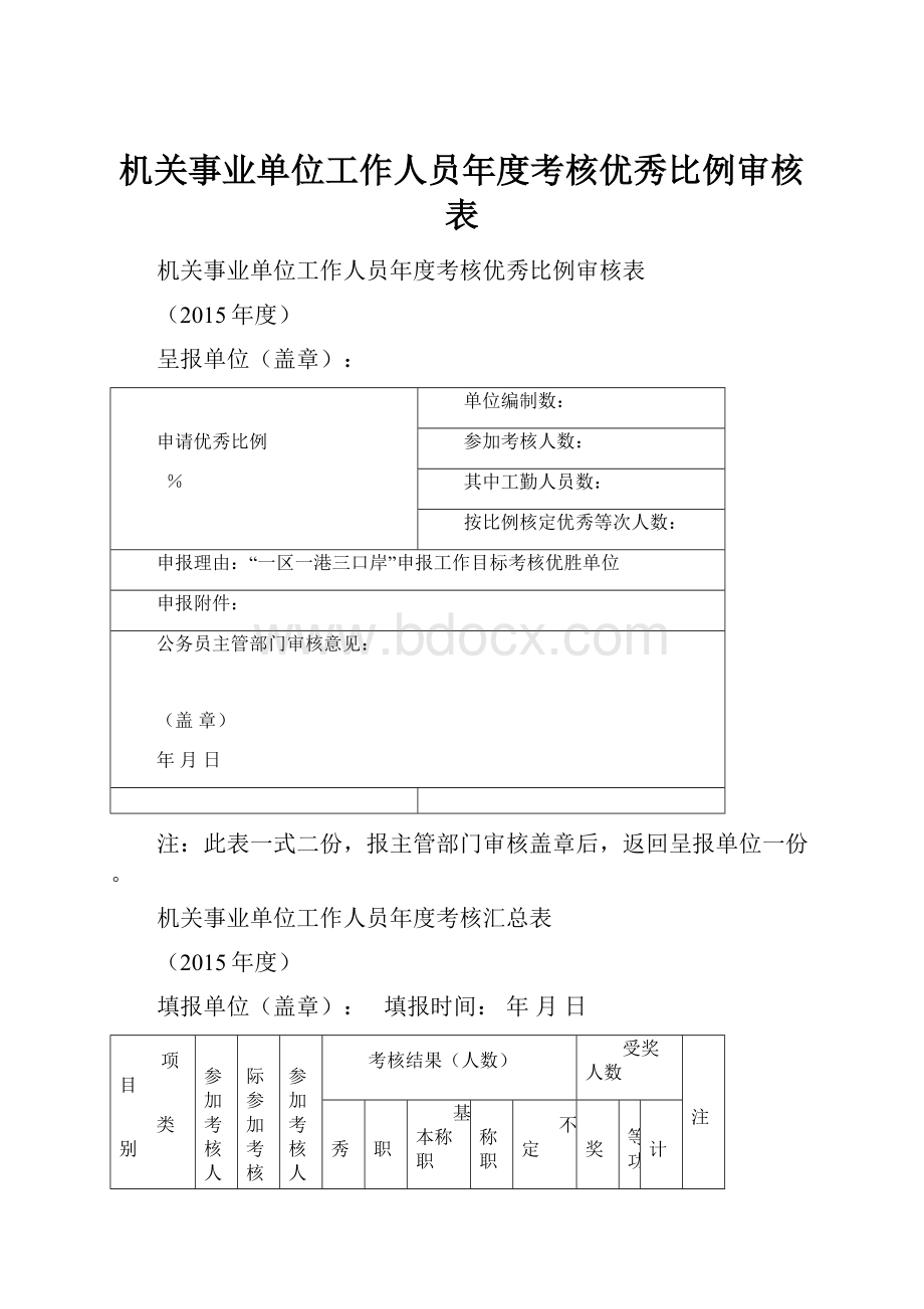 机关事业单位工作人员年度考核优秀比例审核表.docx