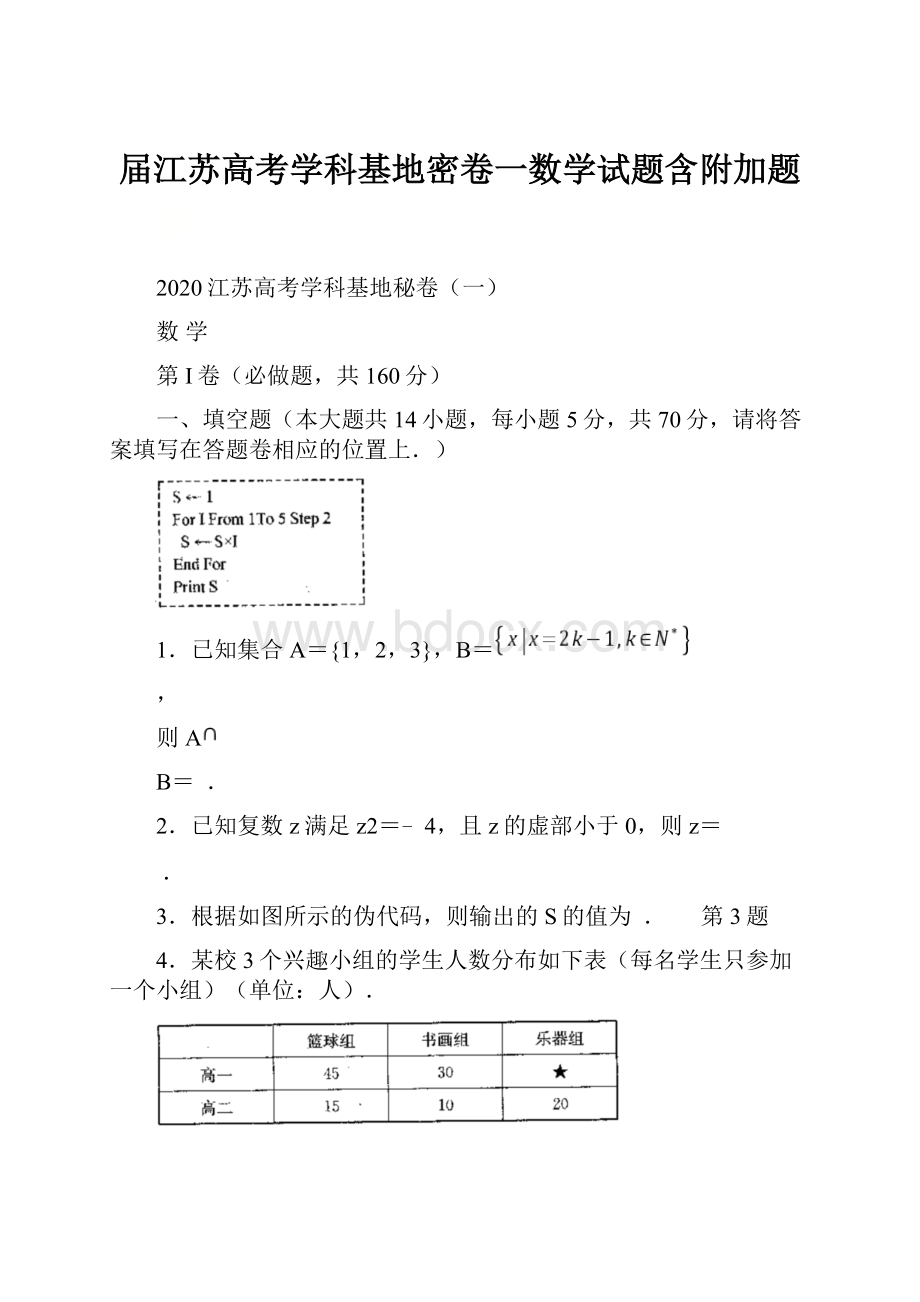 届江苏高考学科基地密卷一数学试题含附加题.docx_第1页