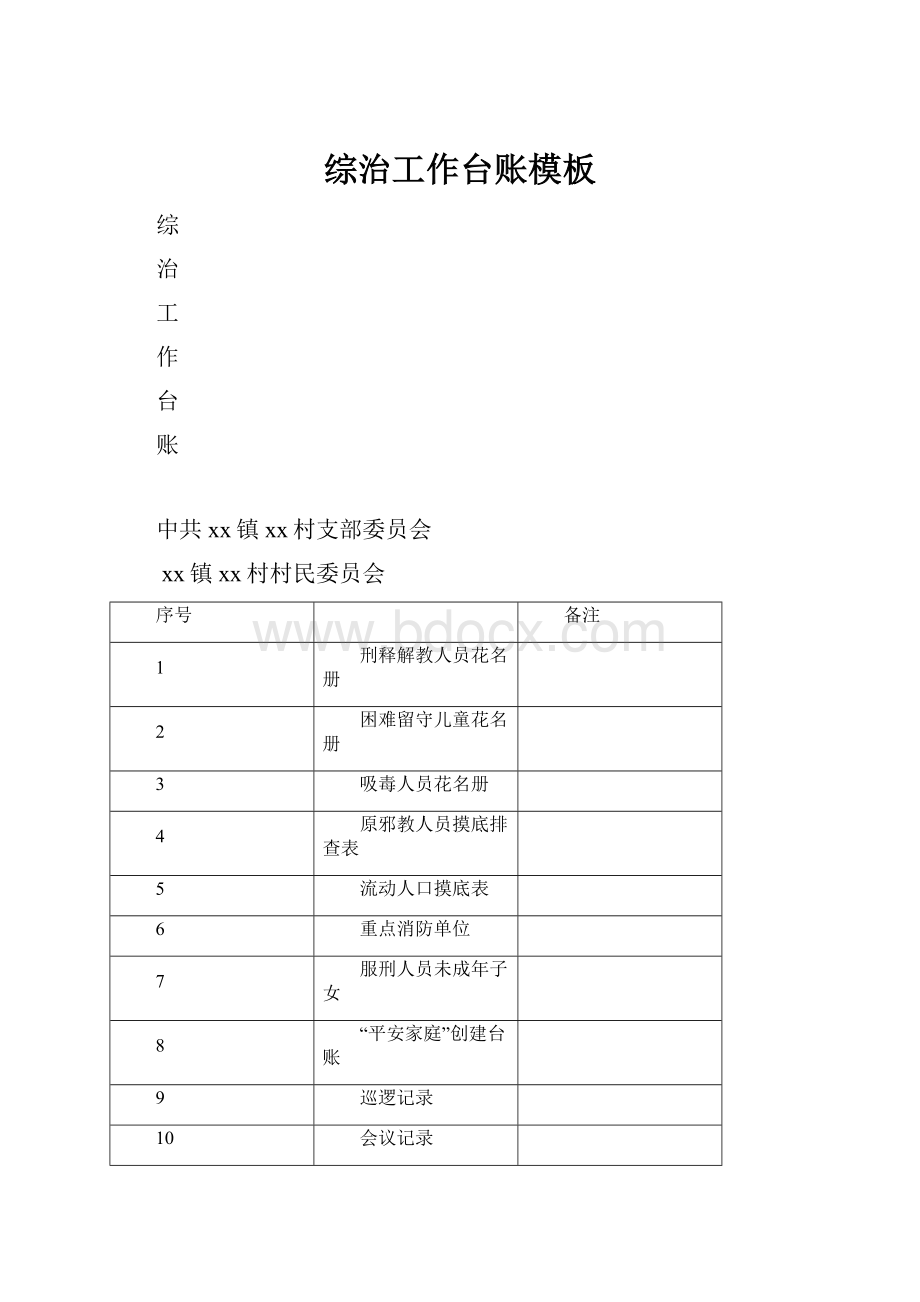 综治工作台账模板.docx_第1页