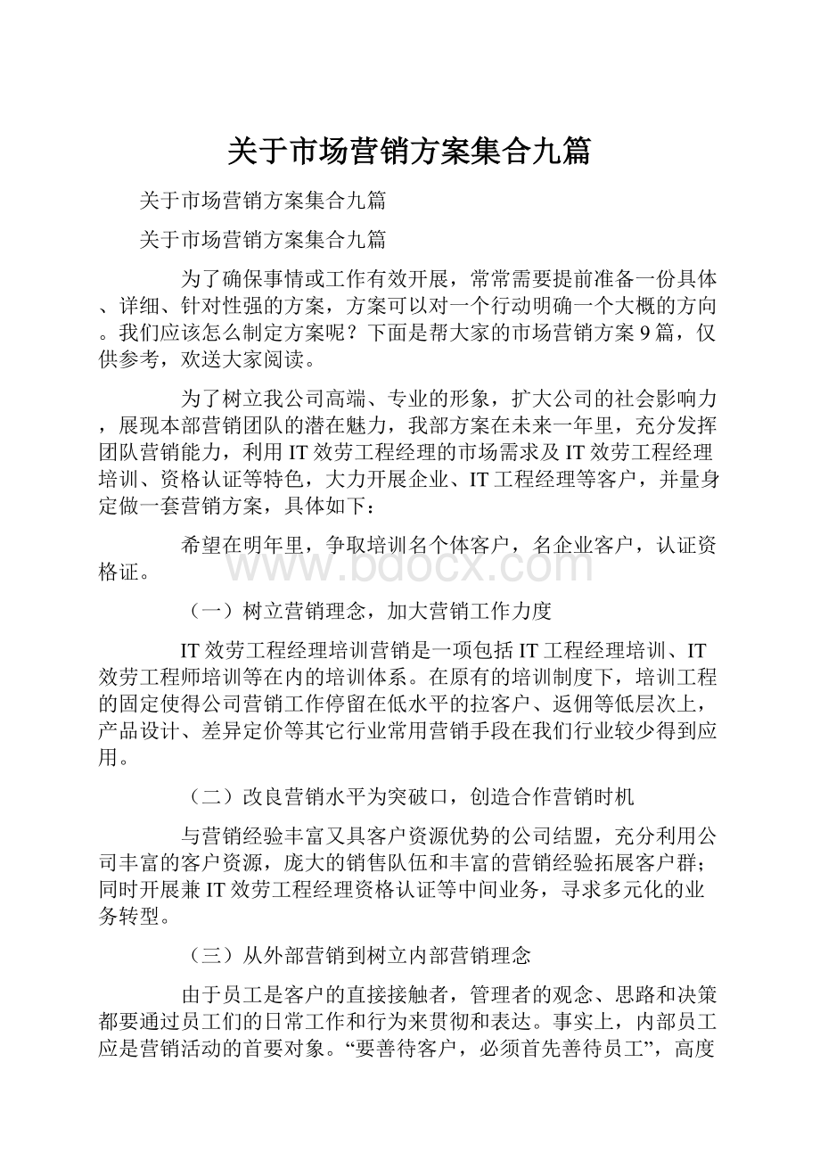 关于市场营销方案集合九篇.docx