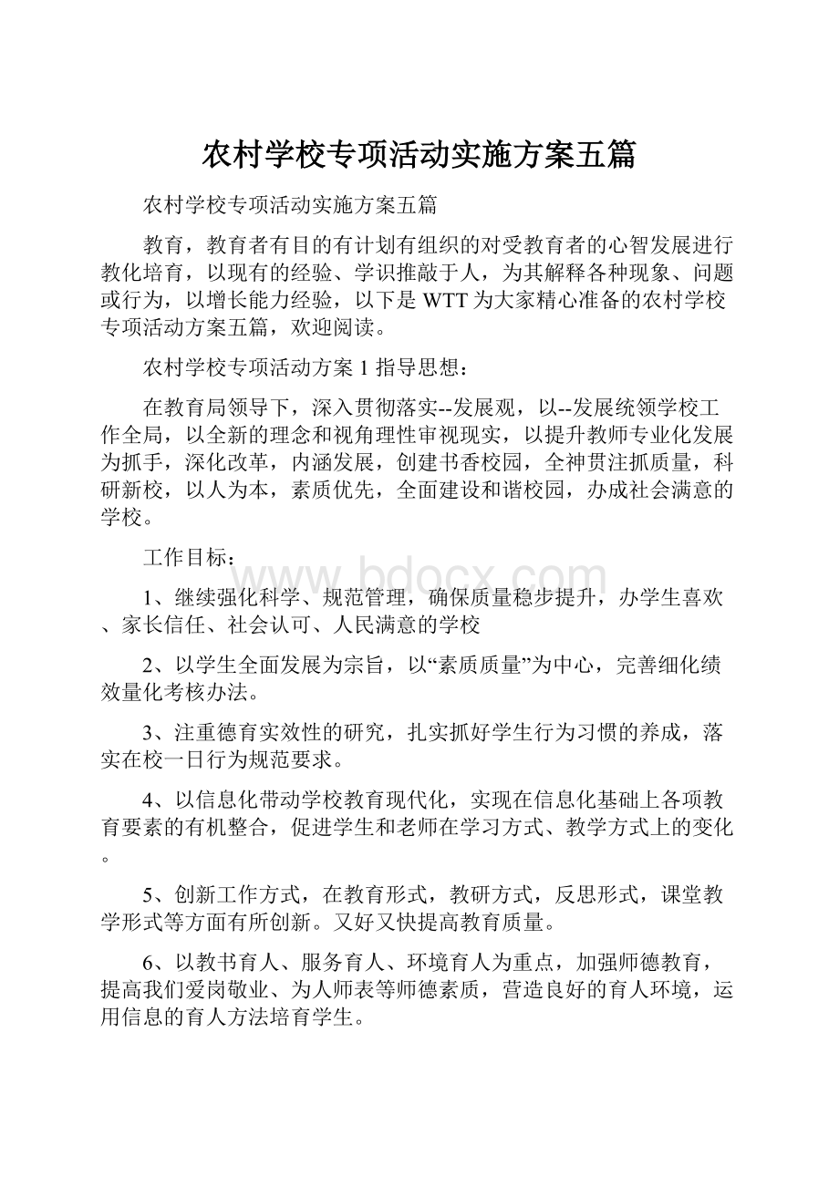 农村学校专项活动实施方案五篇.docx