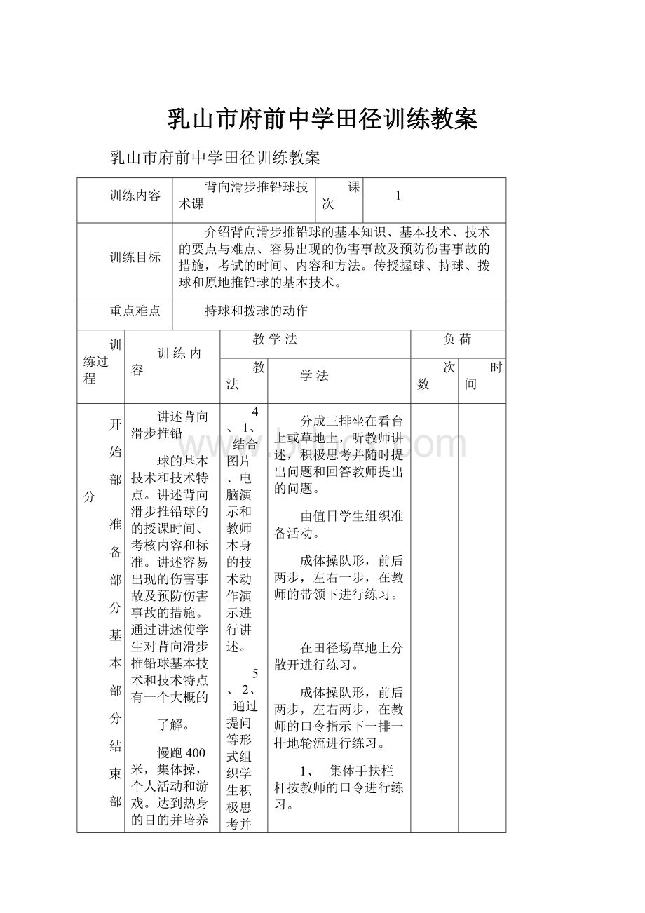 乳山市府前中学田径训练教案.docx_第1页