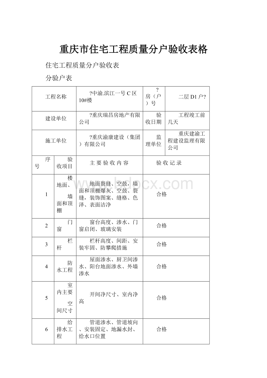 重庆市住宅工程质量分户验收表格.docx