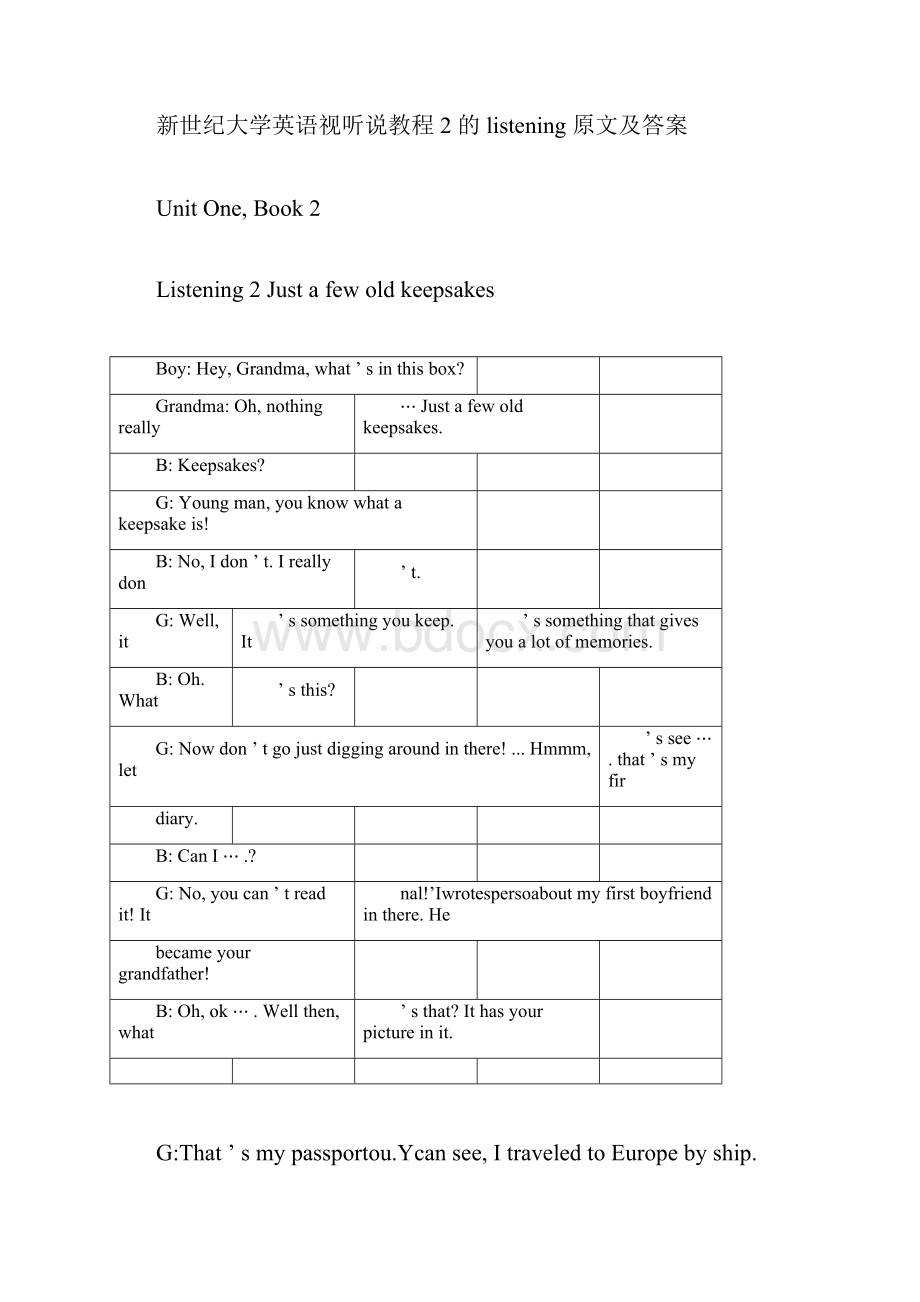 新世纪视听说教程第二册听力原文与答案.docx_第2页