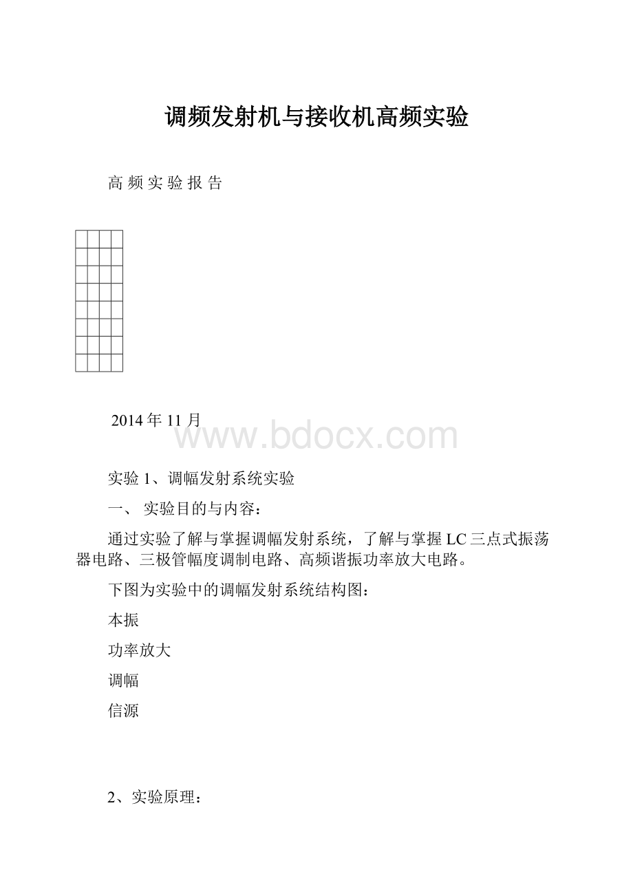 调频发射机与接收机高频实验.docx_第1页