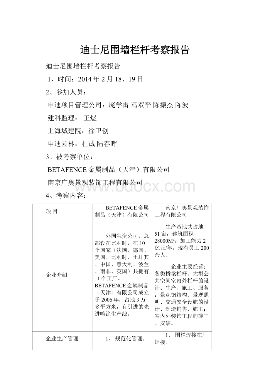 迪士尼围墙栏杆考察报告.docx_第1页