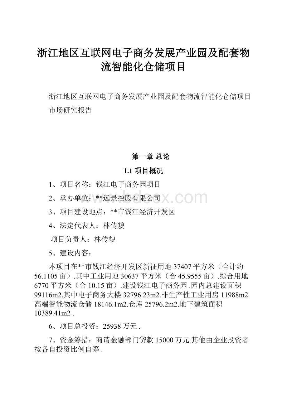 浙江地区互联网电子商务发展产业园及配套物流智能化仓储项目.docx