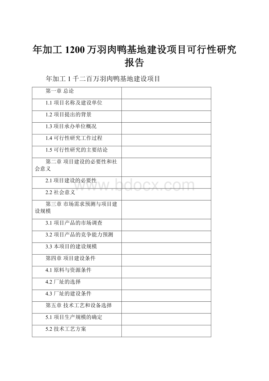 年加工1200万羽肉鸭基地建设项目可行性研究报告.docx_第1页