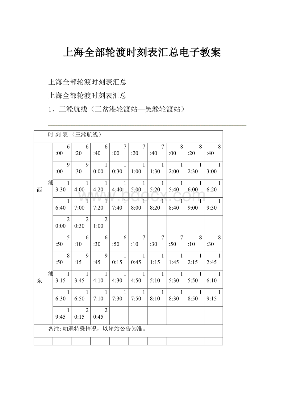 上海全部轮渡时刻表汇总电子教案.docx