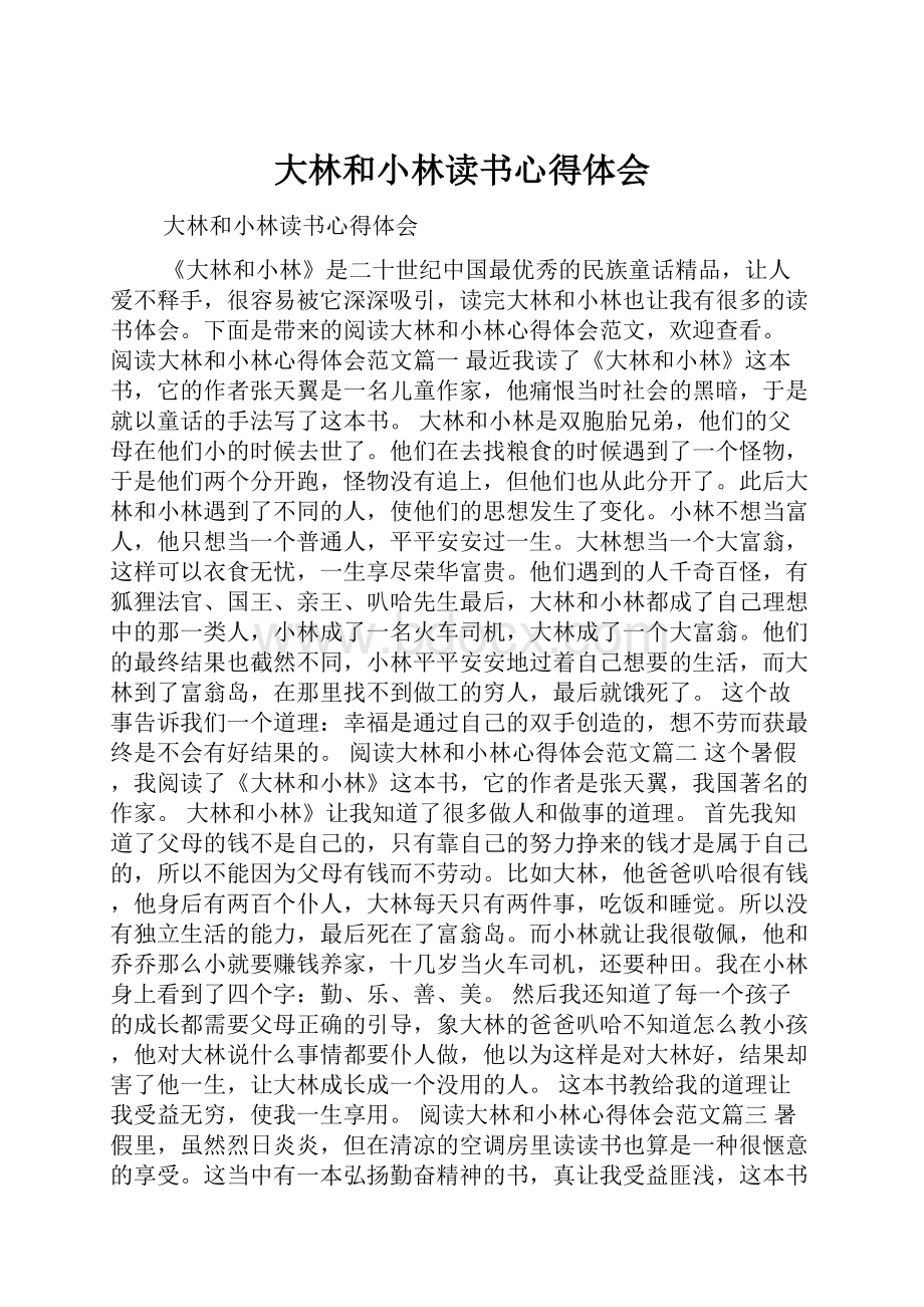 大林和小林读书心得体会.docx_第1页