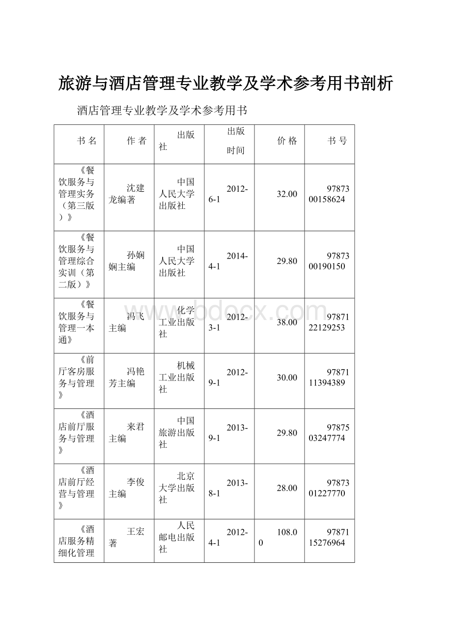 旅游与酒店管理专业教学及学术参考用书剖析.docx