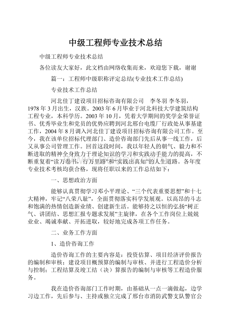 中级工程师专业技术总结.docx_第1页