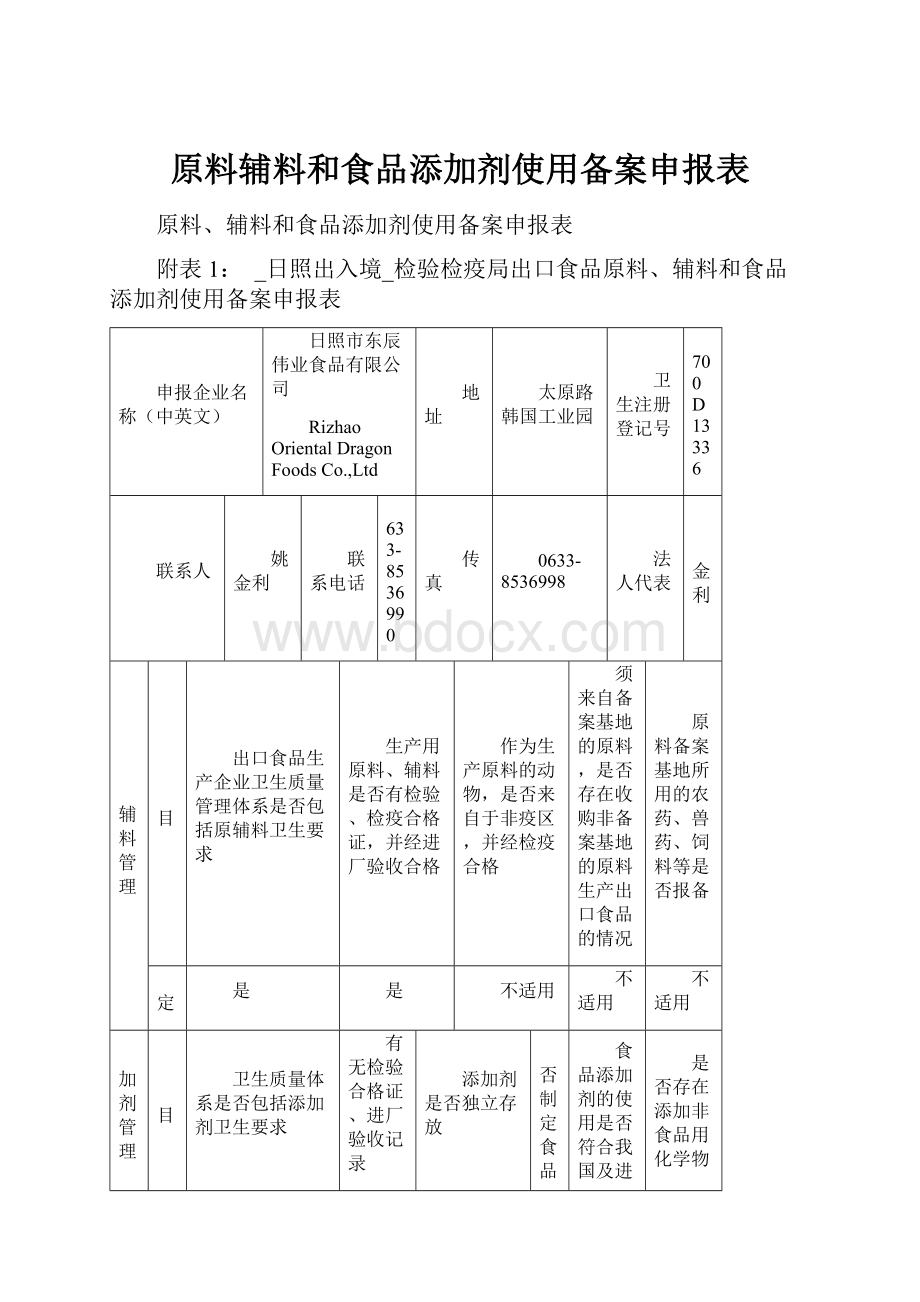 原料辅料和食品添加剂使用备案申报表.docx