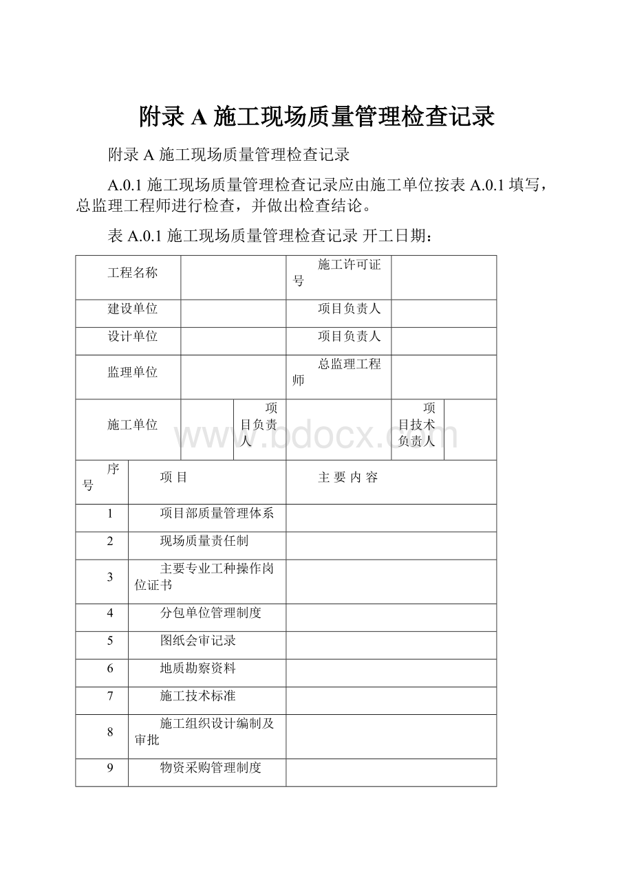 附录A施工现场质量管理检查记录.docx