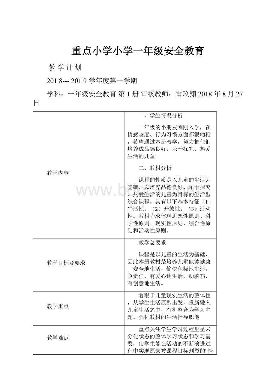 重点小学小学一年级安全教育.docx