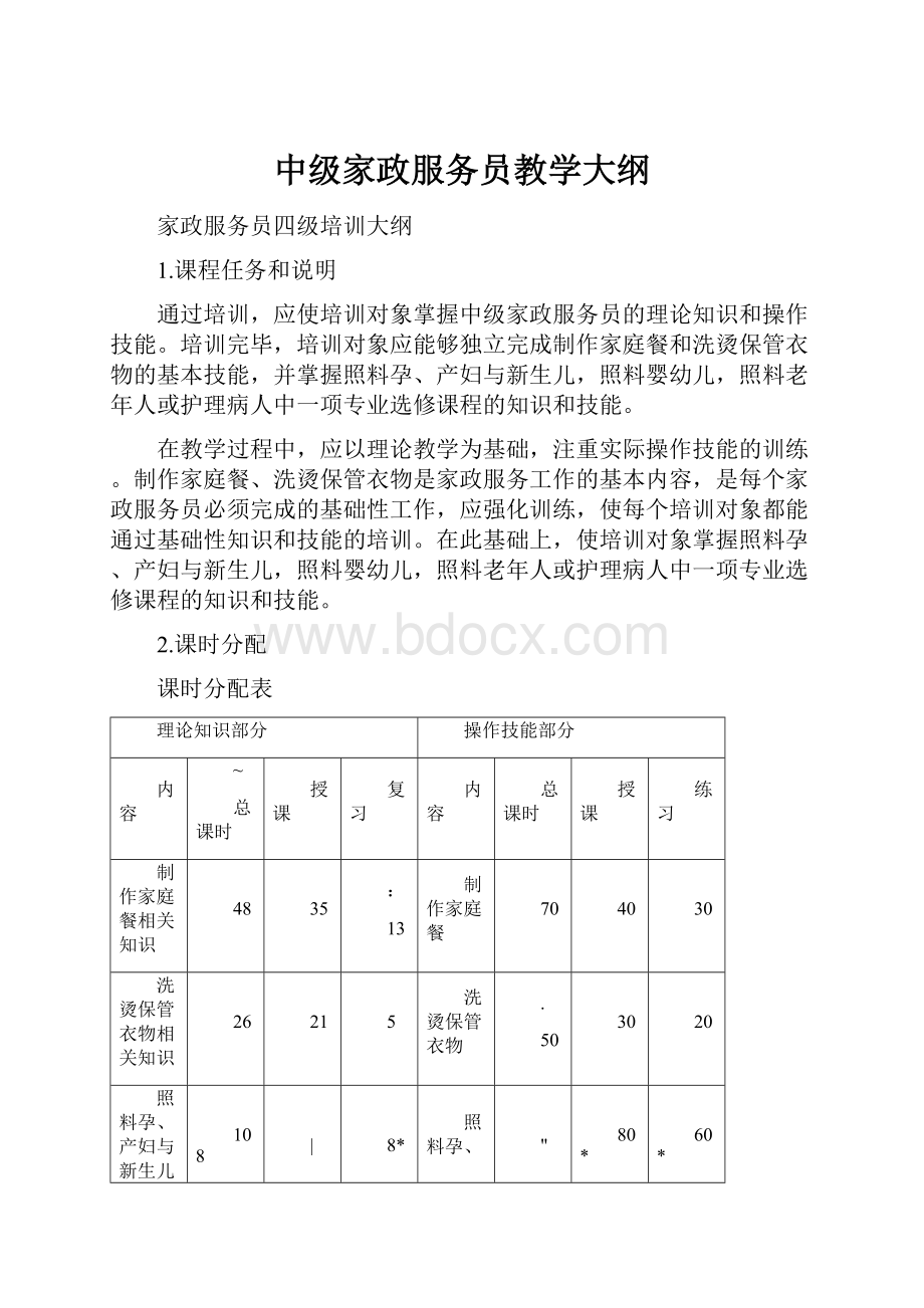 中级家政服务员教学大纲.docx