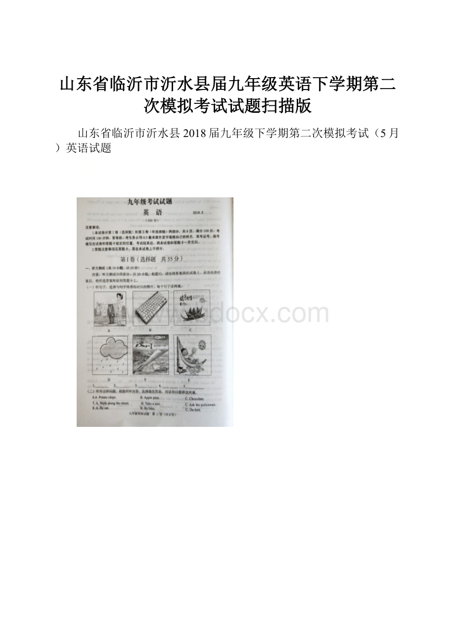 山东省临沂市沂水县届九年级英语下学期第二次模拟考试试题扫描版.docx