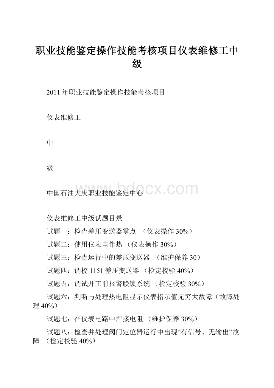 职业技能鉴定操作技能考核项目仪表维修工中级.docx