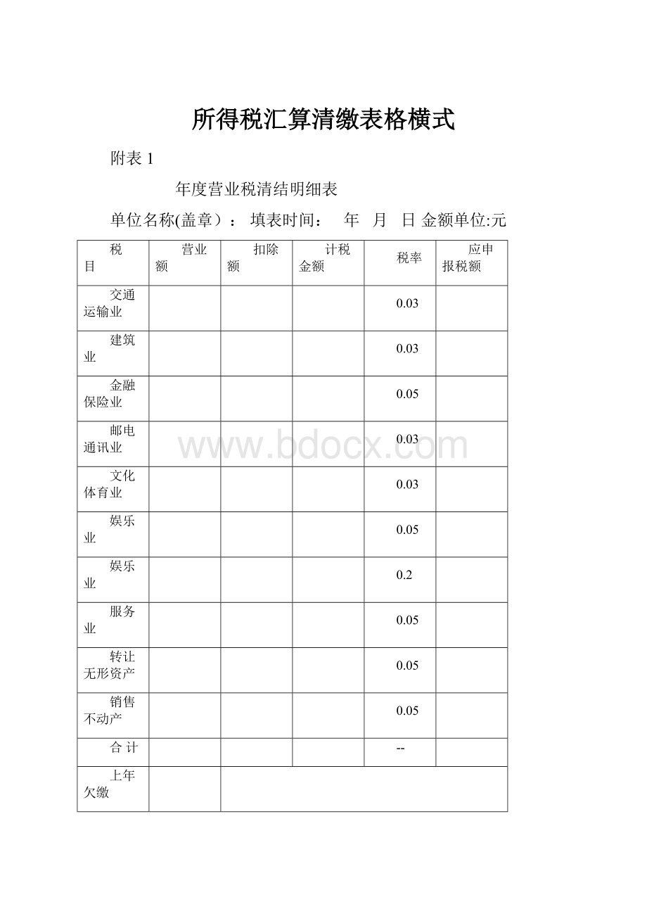 所得税汇算清缴表格横式.docx